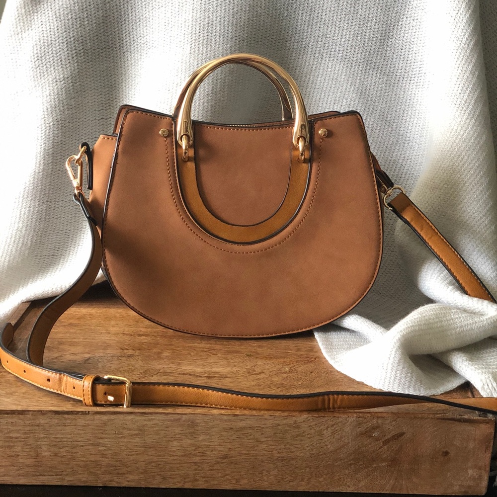 Gold and Cognac Purse vegan leather